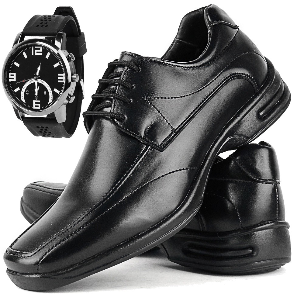 sapato Social Masculino Confortavel Ortopédico Anti-Impacto + Relogio Original Promoçao Tenis Sapatenis
