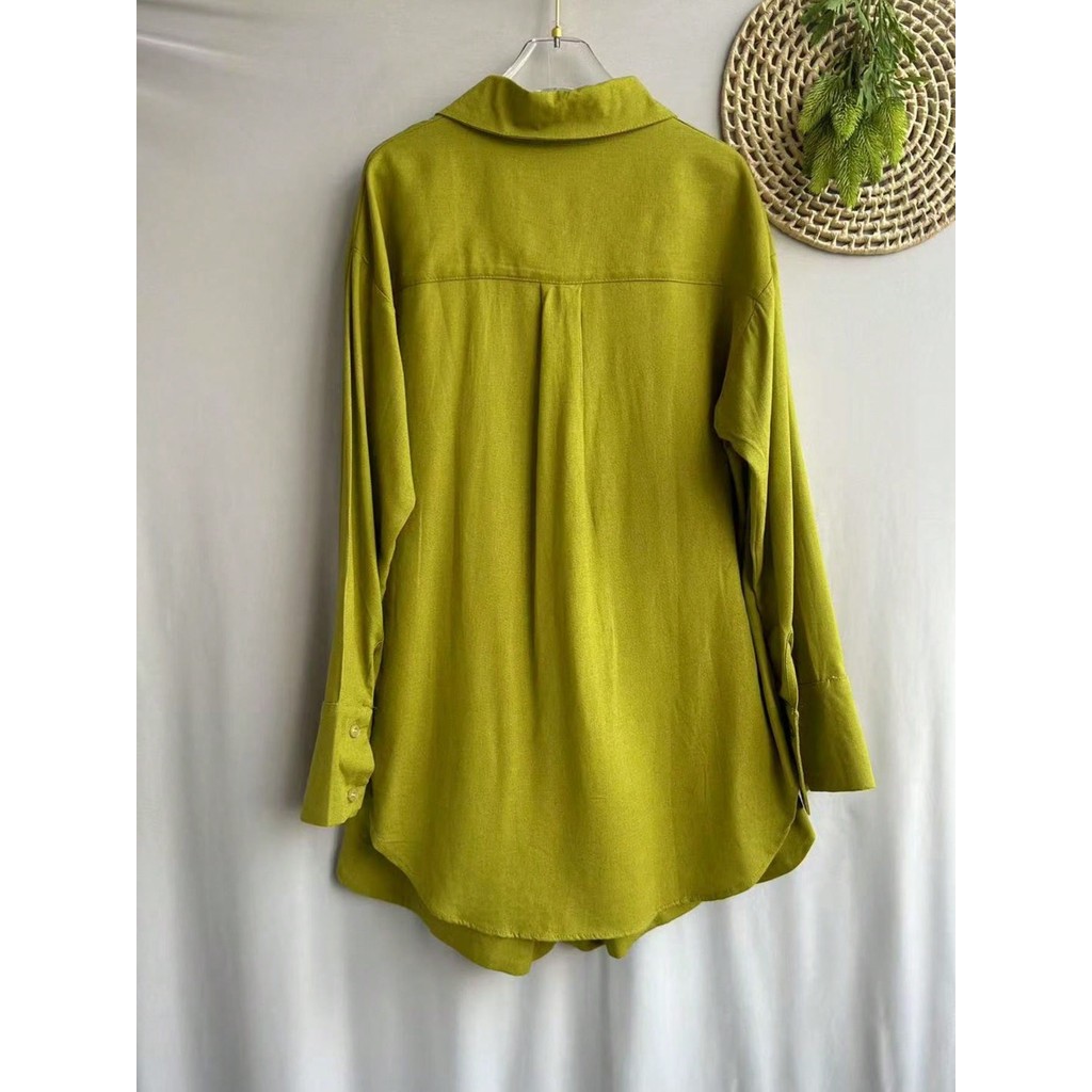 Conjunto feminino em linho leve, camisa manga longa + short com cós elástico e bolsos, casual, fresco e confortável para — imagem 2 de 2