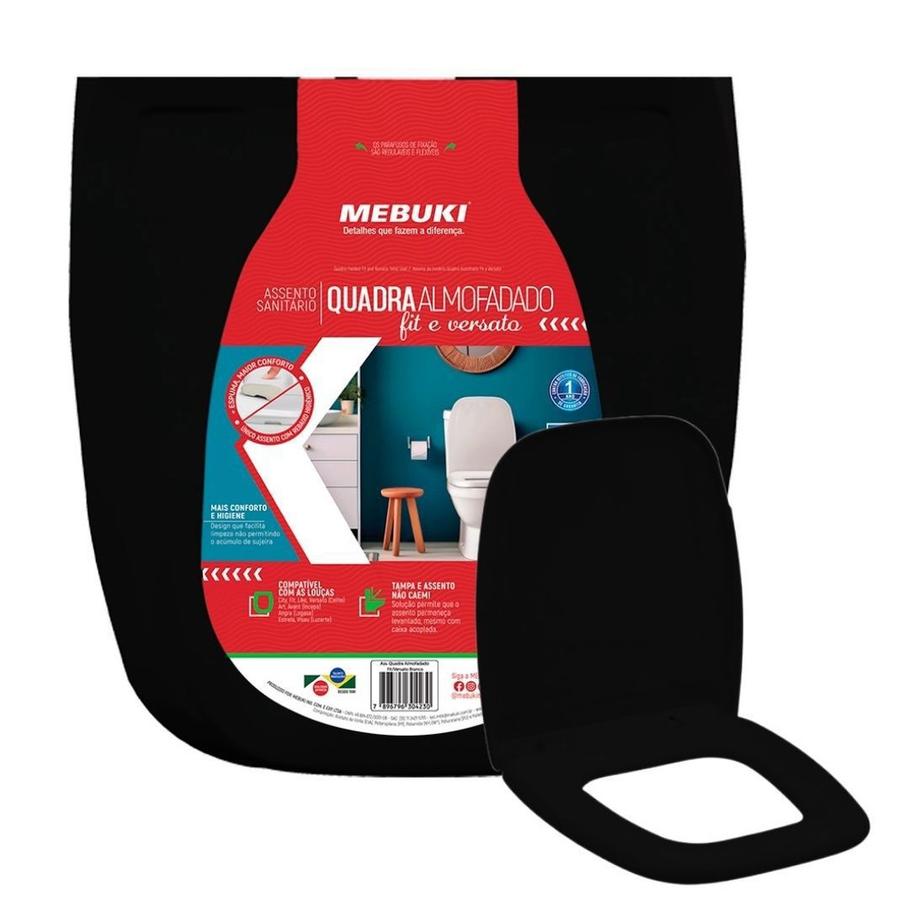 Assento Sanitário Almofadado Deca Fit Versato Preto Mebuki