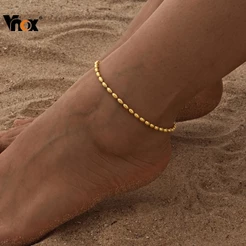 Tornozeleira Com Corrente De Contas De Rugby Vnox Para Mulheres , Hipoalergênica De Aço Inoxidável Dourado , Presente De