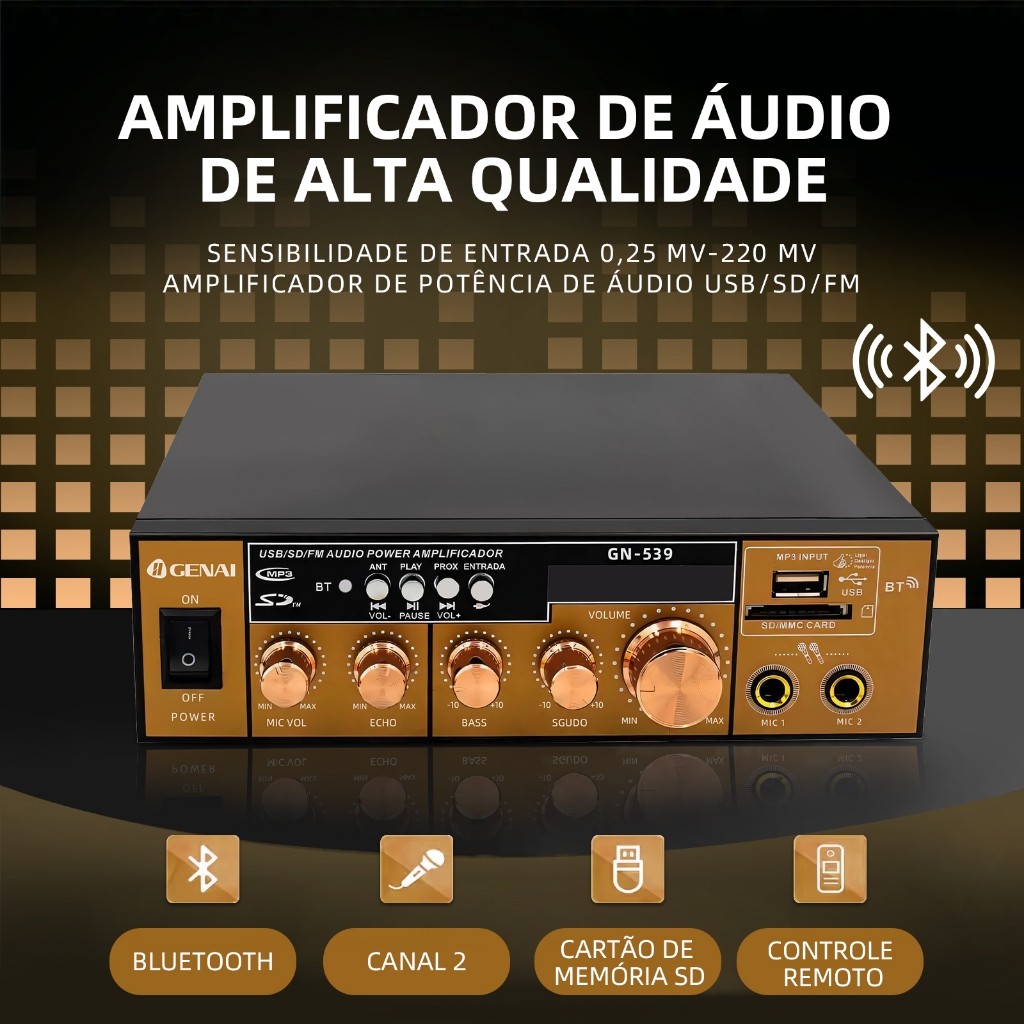 Mini Amplificador Som Audio Bluetooth Usb Mp3 Fm Karaoke em Oferta na Shopee