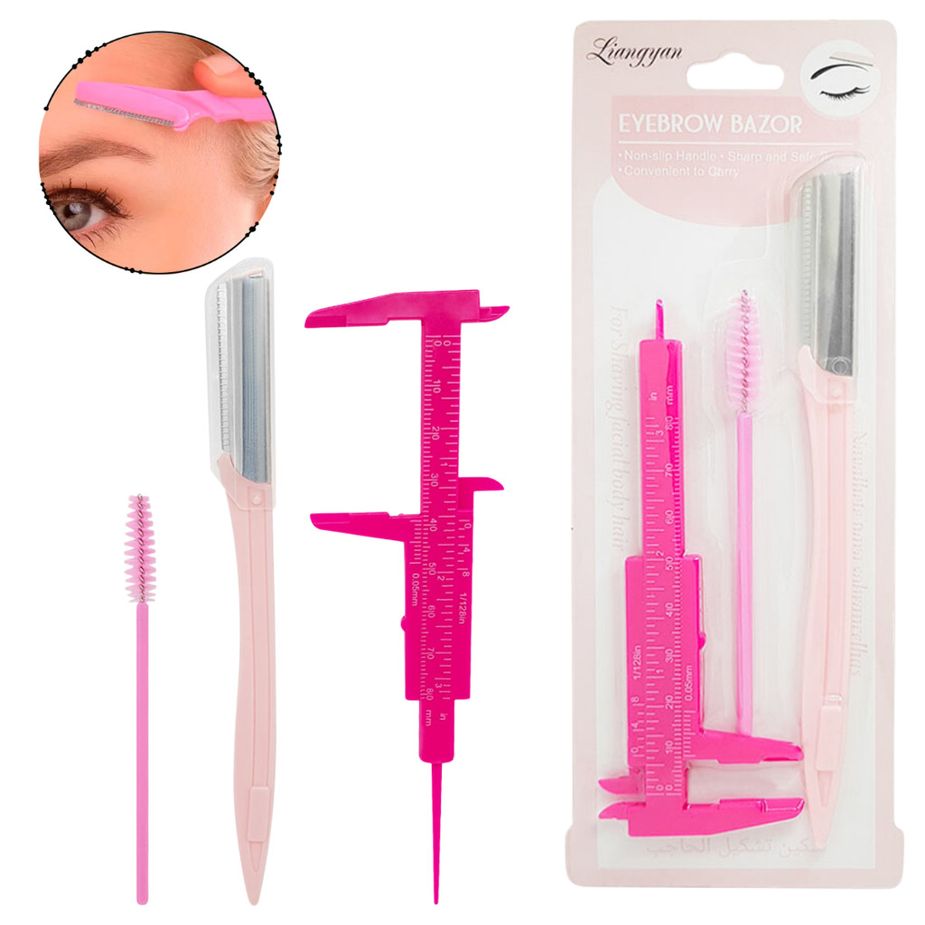 Kit design de sobrancelhas com 1 navalha + 1 paquimetro +1 escovinha