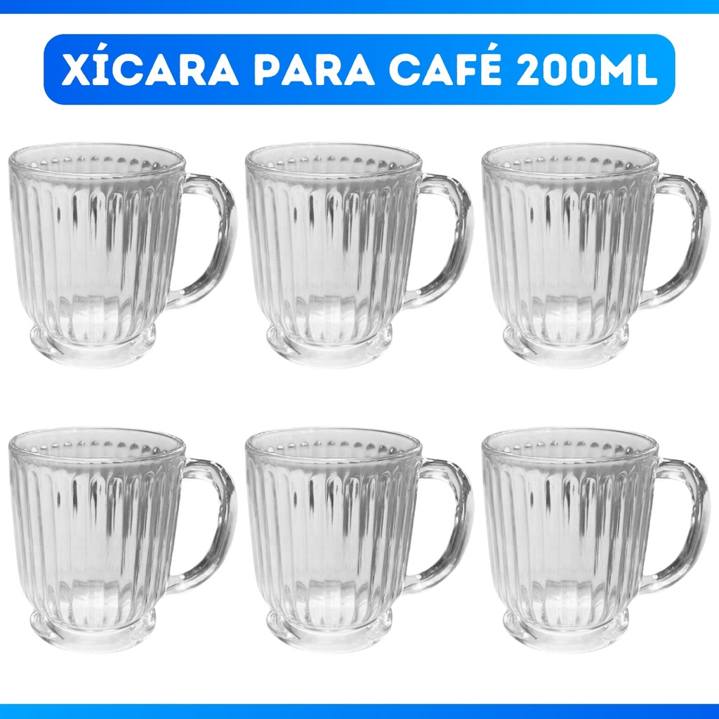 Jogo 6 Xícara Chá Café Capuccino Chocolate Quente Cor Transparente 200Ml Vidro - FULL
