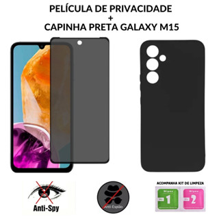 Película de Vidro Privacidade Samsung Galaxy M15 + Capa Silicone Veludo Preta em Oferta na Shopee