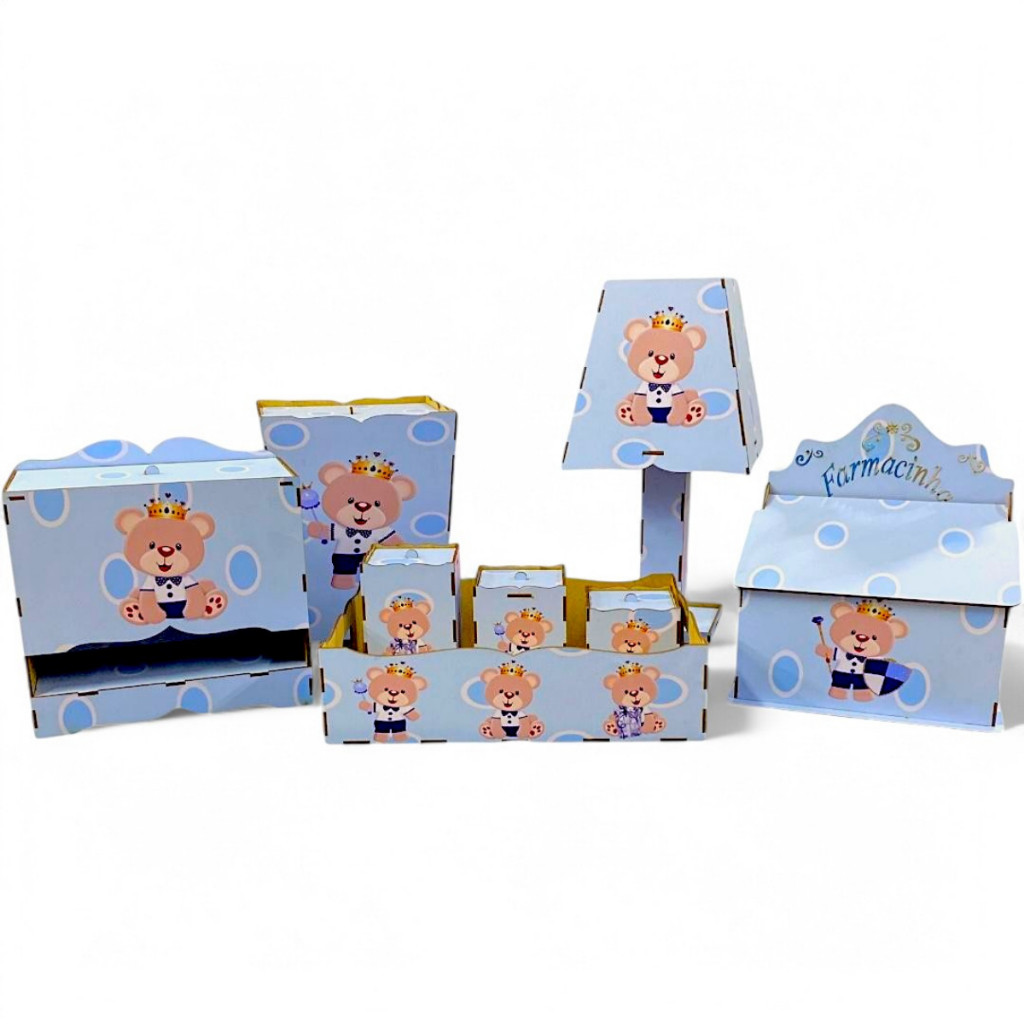 Kit de Higiene para Bebê Ursinho Ursinha Adesivado 8 Peças