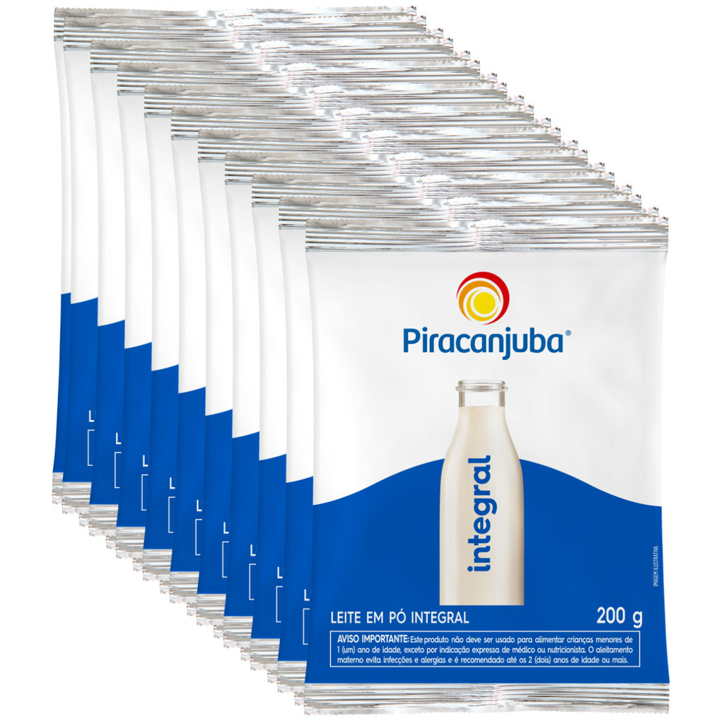 Pack 10 unidades Leite em Pó Integral Piracanjuba 200g - Kit com 10x200g em Oferta na Shopee