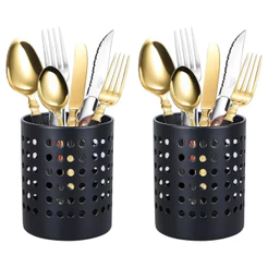 Kit 2 Escorredor Talher Cozinha Preto Porta Talheres Suporte Redondo Vazado