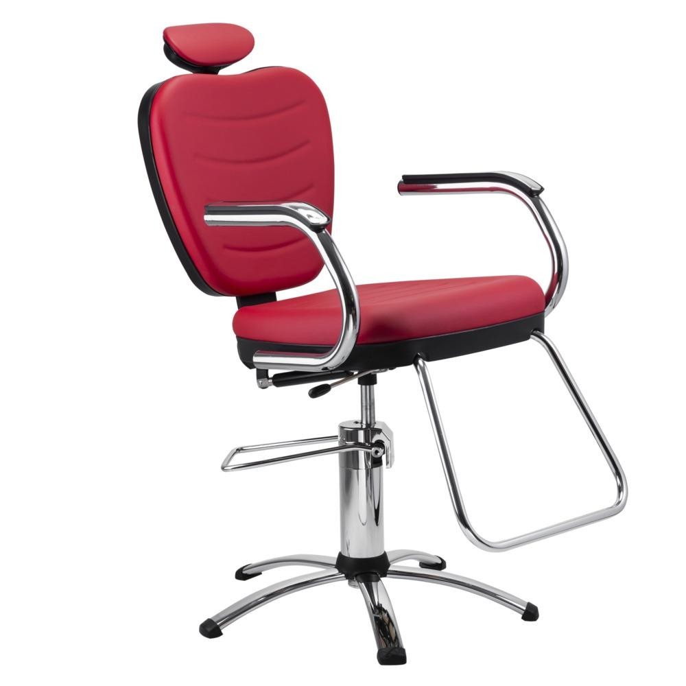 Cadeira Barbeiro Cabeleireiro Hidráulica Encosto Reclinável Vermelha Salão Profissional Top Dompel - Home & Living