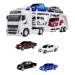 Caminhão Cegonha de Brinquedo 80cm com 4 Carrinhos Pick-up Cores Sortidas Infantil