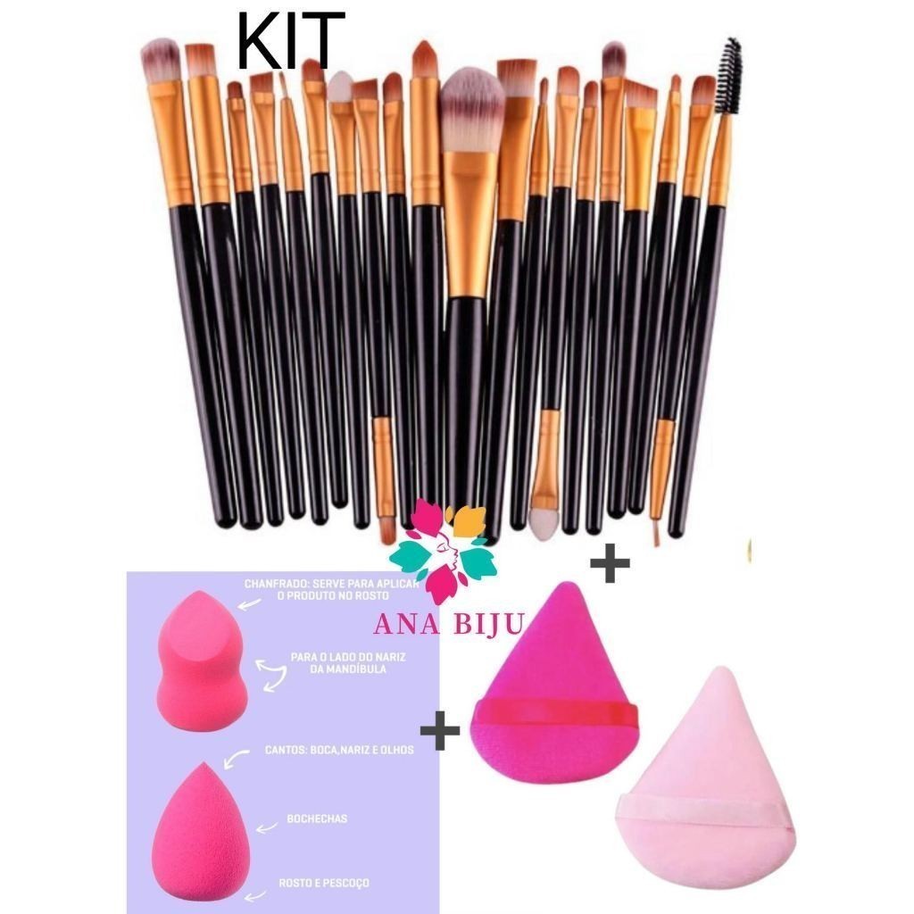 Kit de Pincel 20 PCS + 2 Esponjas + 1 Kit esponja de Pó diamante COR aleatório