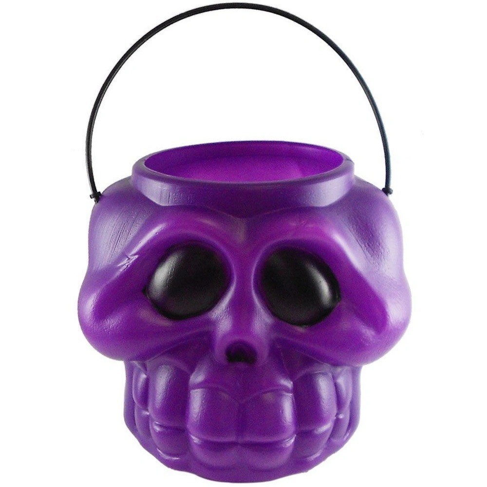 Balde Halloween Cabeça de Esqueleto Roxo