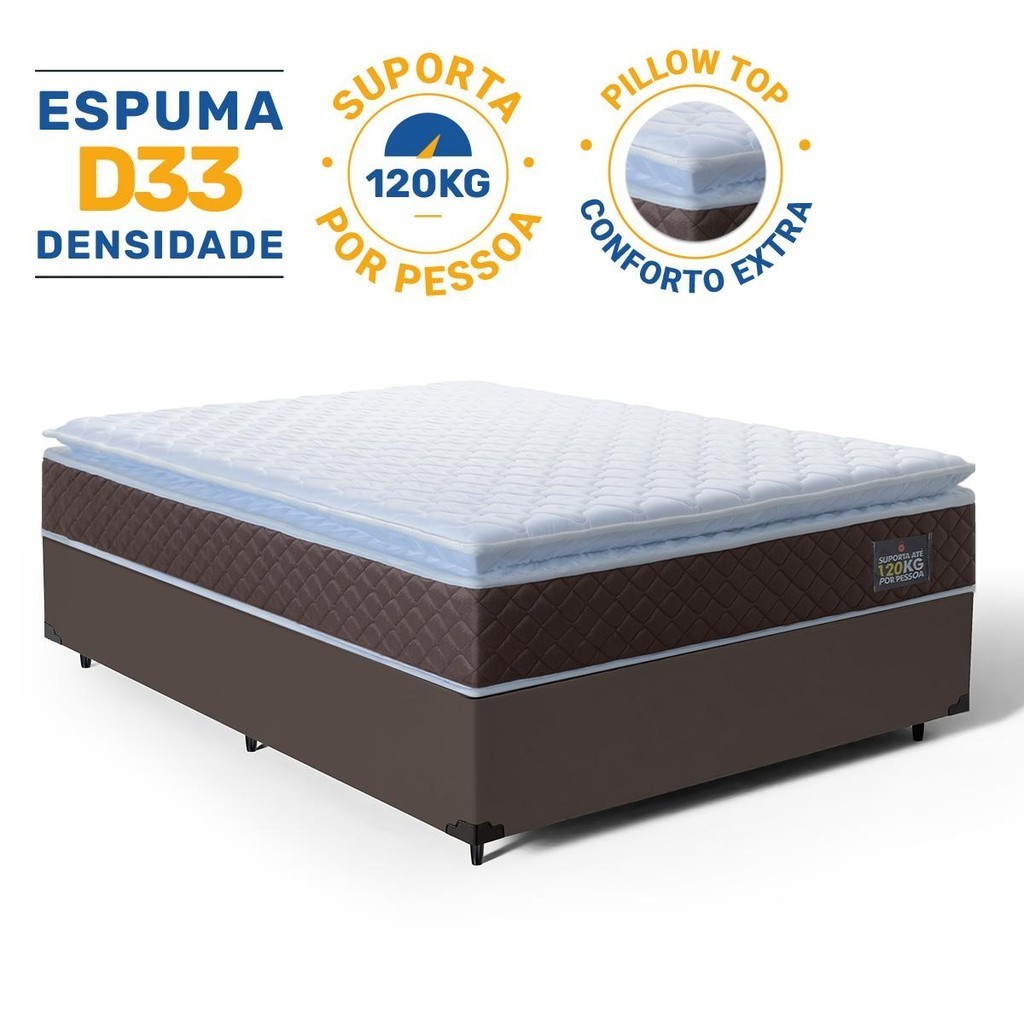 Cama Box com Colchão de Espuma D33 Pillow Top Comfort Luxo Casal 138cm em Oferta na Shopee
