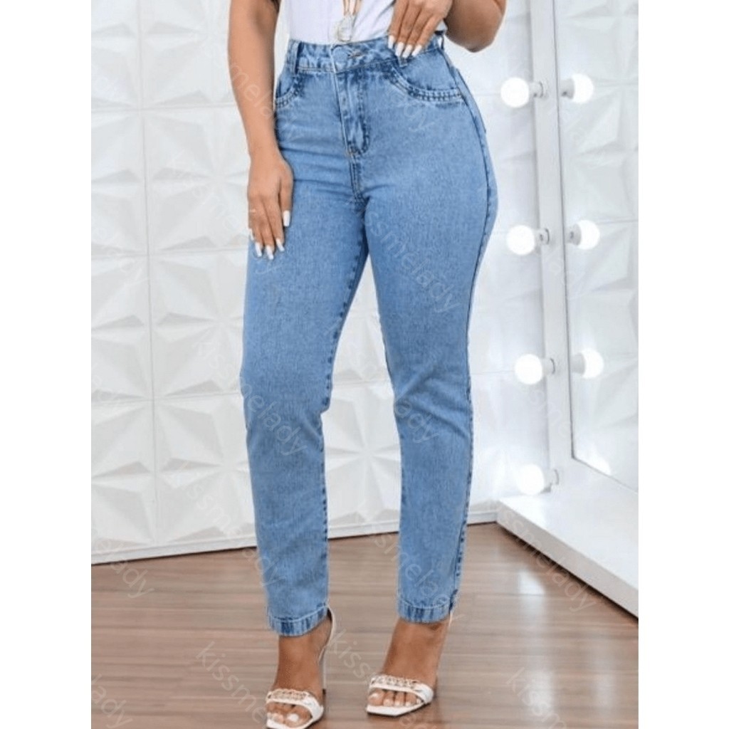 SainaOffece 014 CALCA JEANS FEMININA CALCA MOM COM BOLSA SEM RASCADA