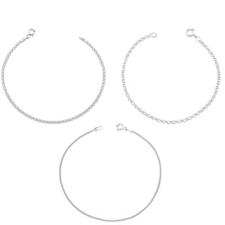 Kit 3 Pulseiras Feminina de Prata 925 Bismark Elo Português e Pipoca Diamantada em Oferta na Shopee