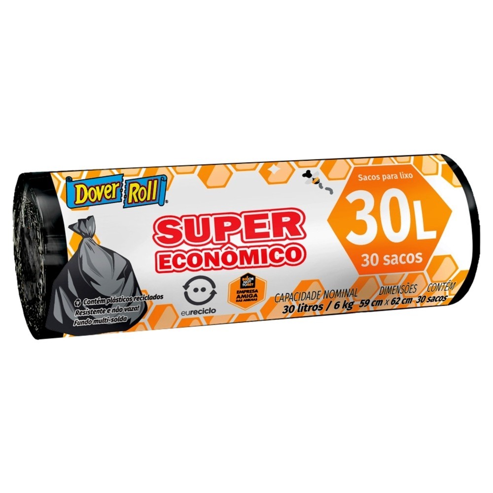 Saco Para Lixo 30L Dover Roll Super Econômico Preto 30Un em Oferta na Shopee
