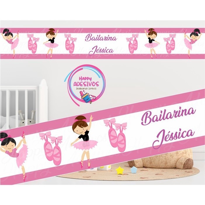 Faixa Adesiva Decorativa Parede Quarto Menina Infantil Bailarina Sapatilha Ballet Rosa Decoração DCM