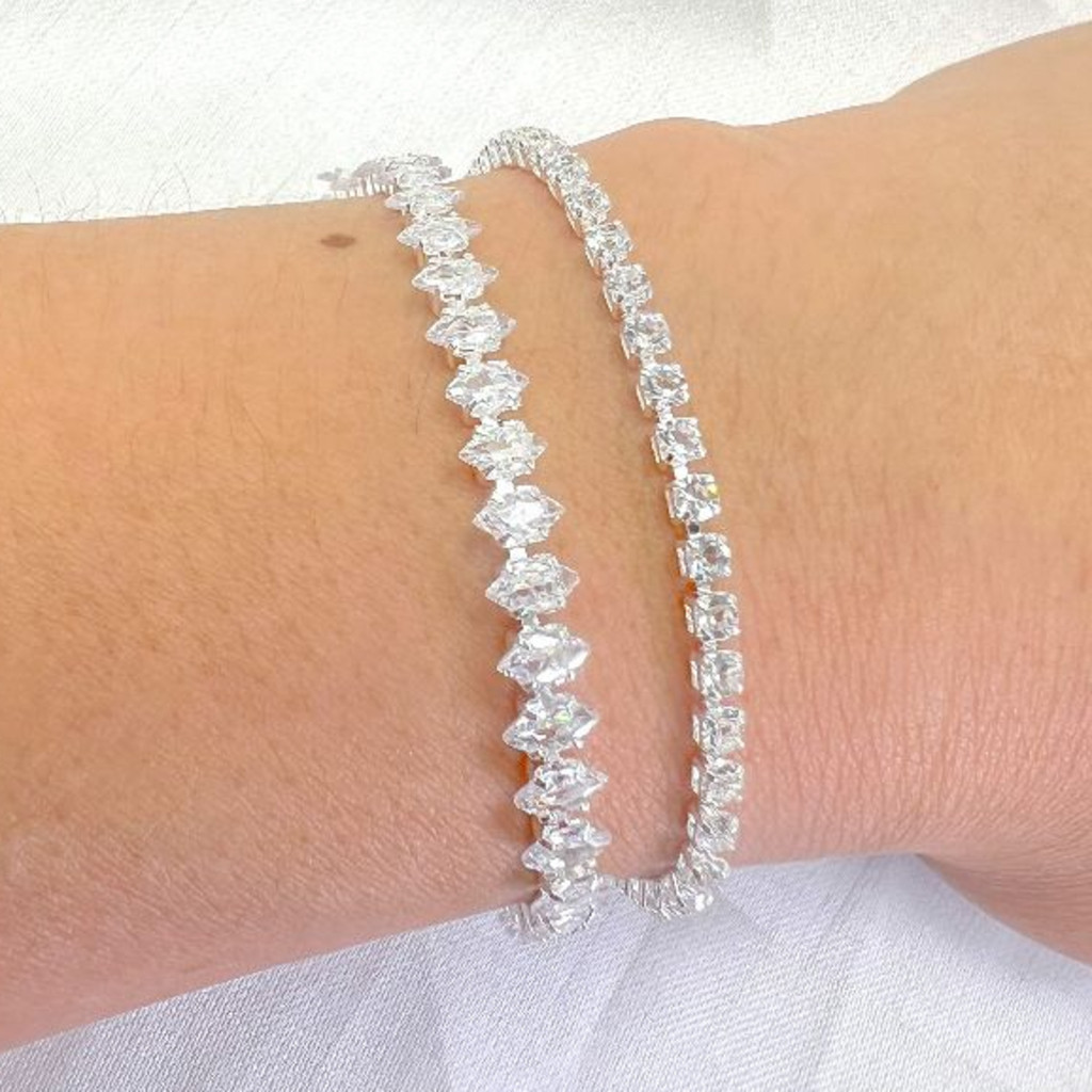 Kit 2 Pulseiras cravejada de zircônia banhada a Prata 925 Semi joia