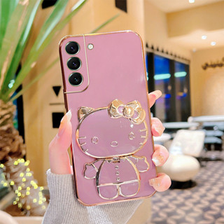 Caixa Para Samsung Galaxy S22 S23 S24 Plus Ultra FE S22 + S23 + S24 + Kitty 3D Fofo Suporte De Espelho De Gato Capa Protetora De Silicone Anti-Queda em Oferta na Shopee