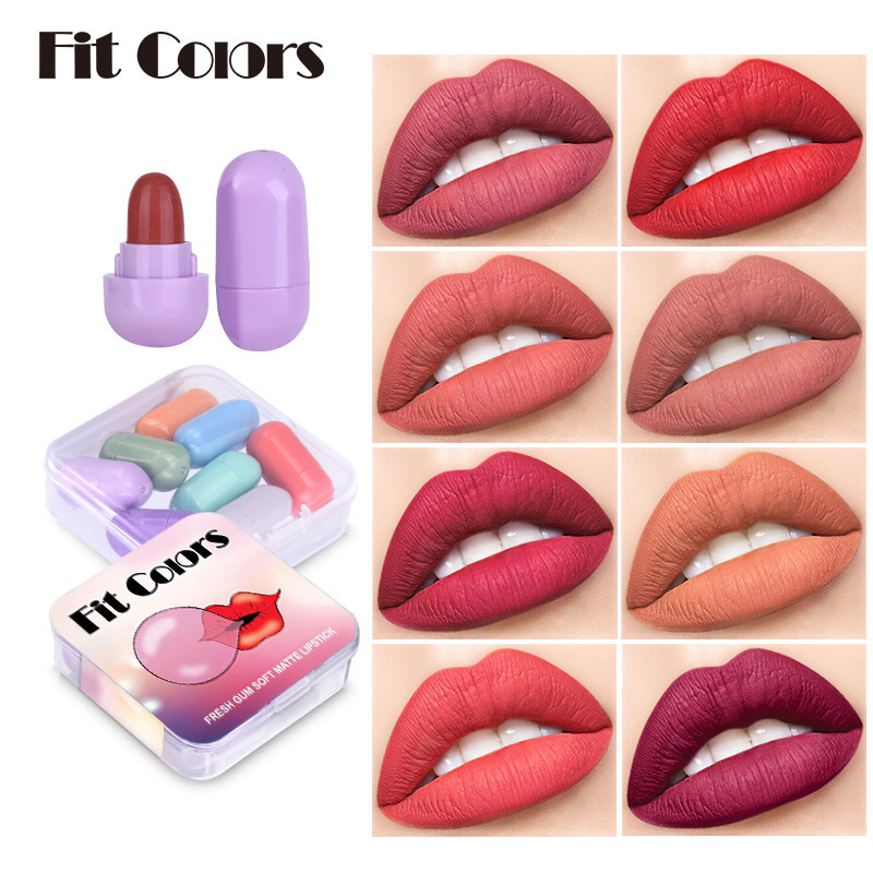 Cores de ajuste8 Conjunto de Batom Mini Batom Mate Fácil de Colorir Brilho Labial Duradouro Brilho Labial Suave Névoa Caixa de Batom Fofo