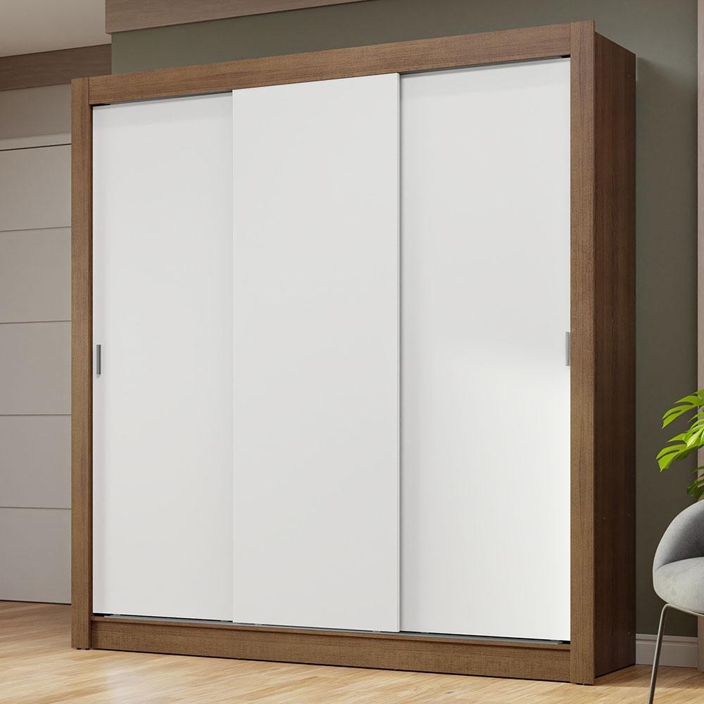 Guarda-Roupa Casal 3 Portas de Correr Rustic/Branco Nobre Madesa - Home & Living