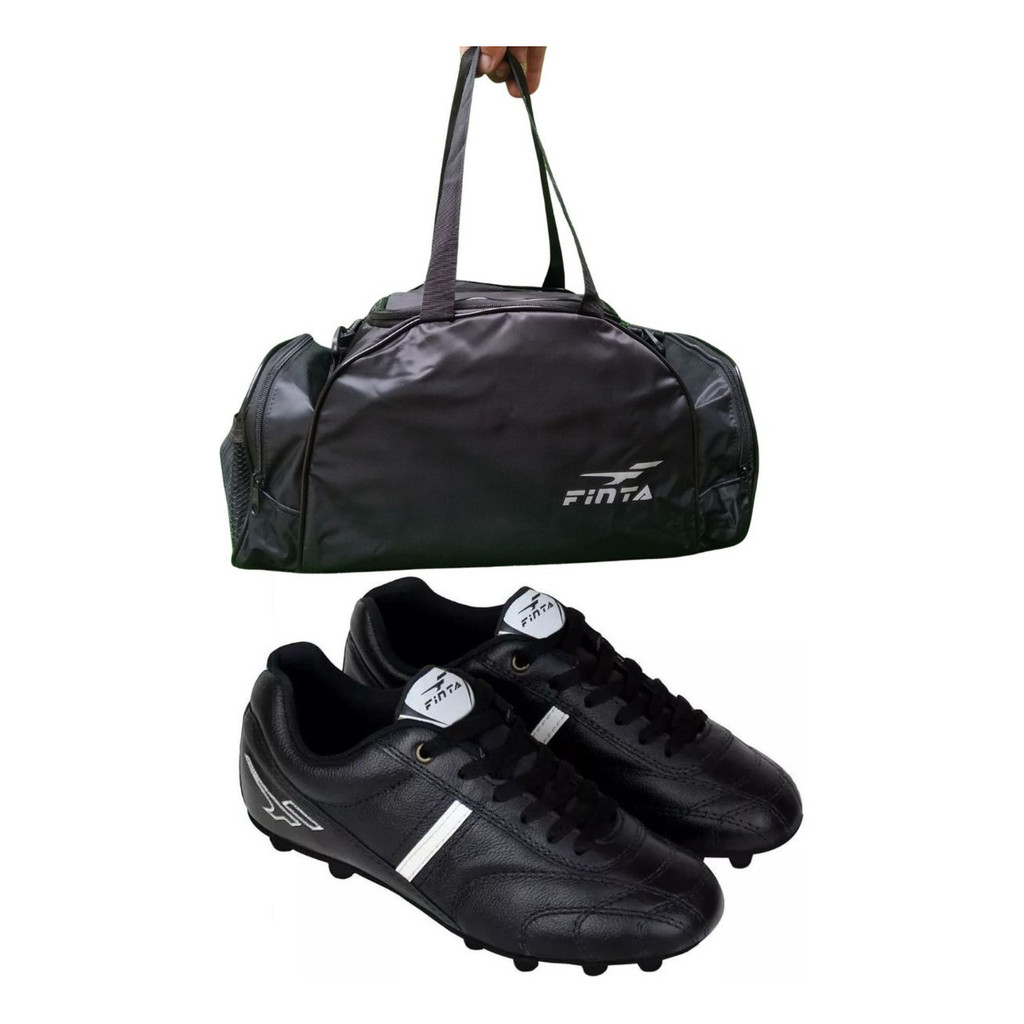 Kit Chuteira Campo Couro Bolsa Esportiva 26 Litros Brinde Nf