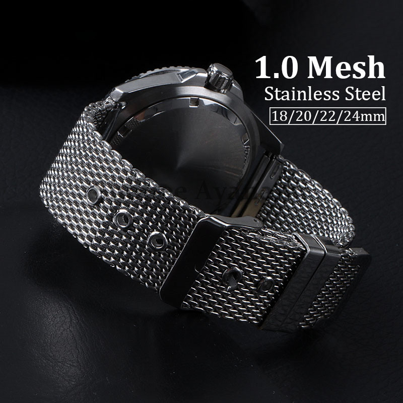 1.0 Bracelete De Relógio De Metal De Malha 18mm 20mm 22mm 24mm Universal Milanês Homens Mulheres Aço Inoxidável Substituição Da Pulseira