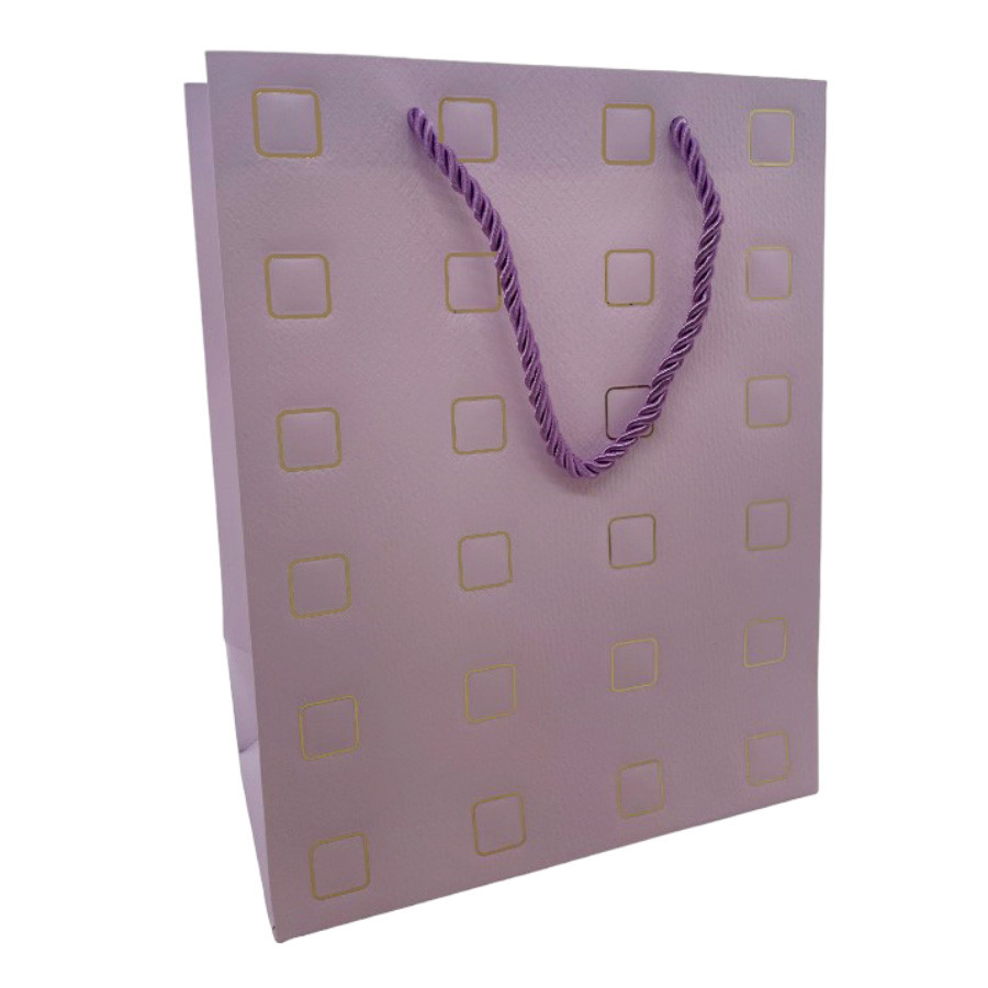 Sacola de Papel para Presente Quadrados Almofadados - Lilás - 32x26x12cm - 1 unidade - Rizzo