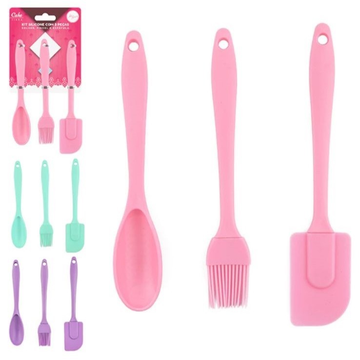 Utensílios Espátula, Pincel e Colher de Silicone 3pçs em Oferta na Shopee