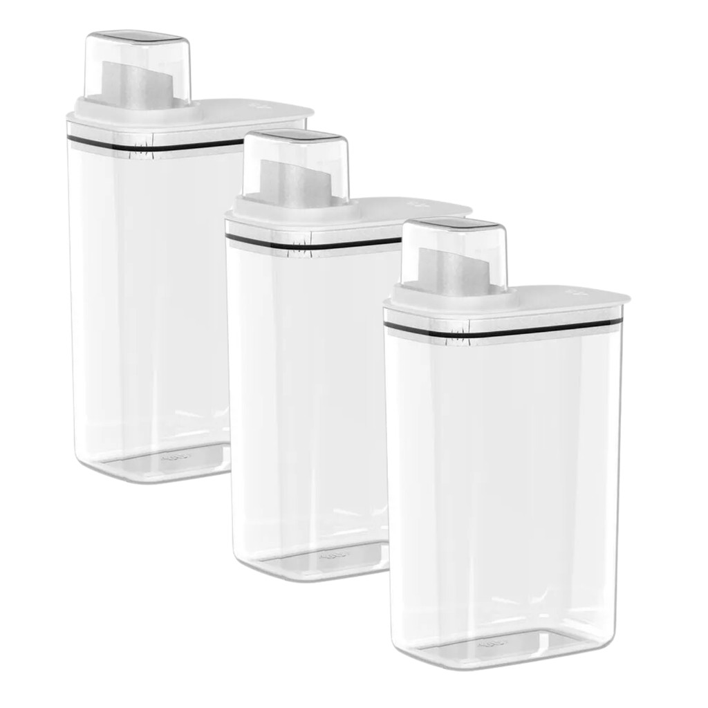 Kit 3 Dispenser Pote Medidor Hermético Produtos Limpeza Organizador Lavanderia 2,3L em Oferta na Shopee