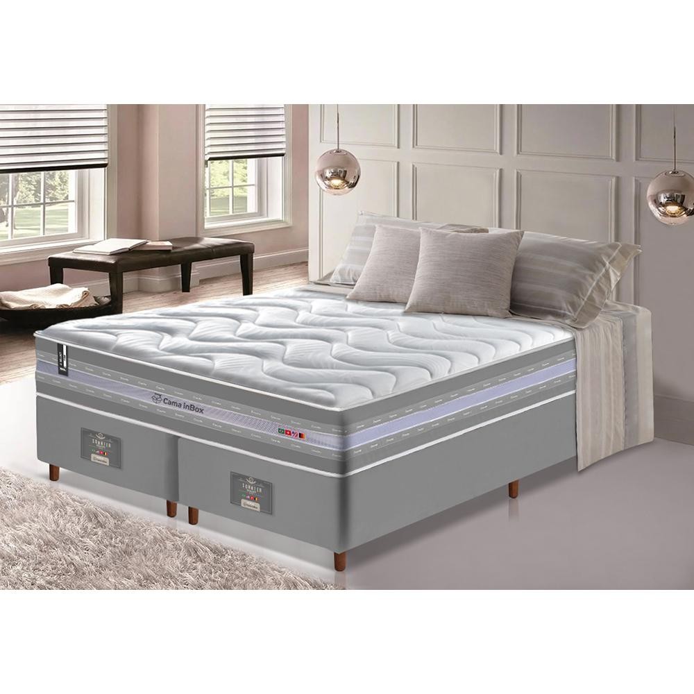 Conjunto Cama Box King de Molas Ensacadas D33 Cama inBox Select Firme 193x203x71 Cinza