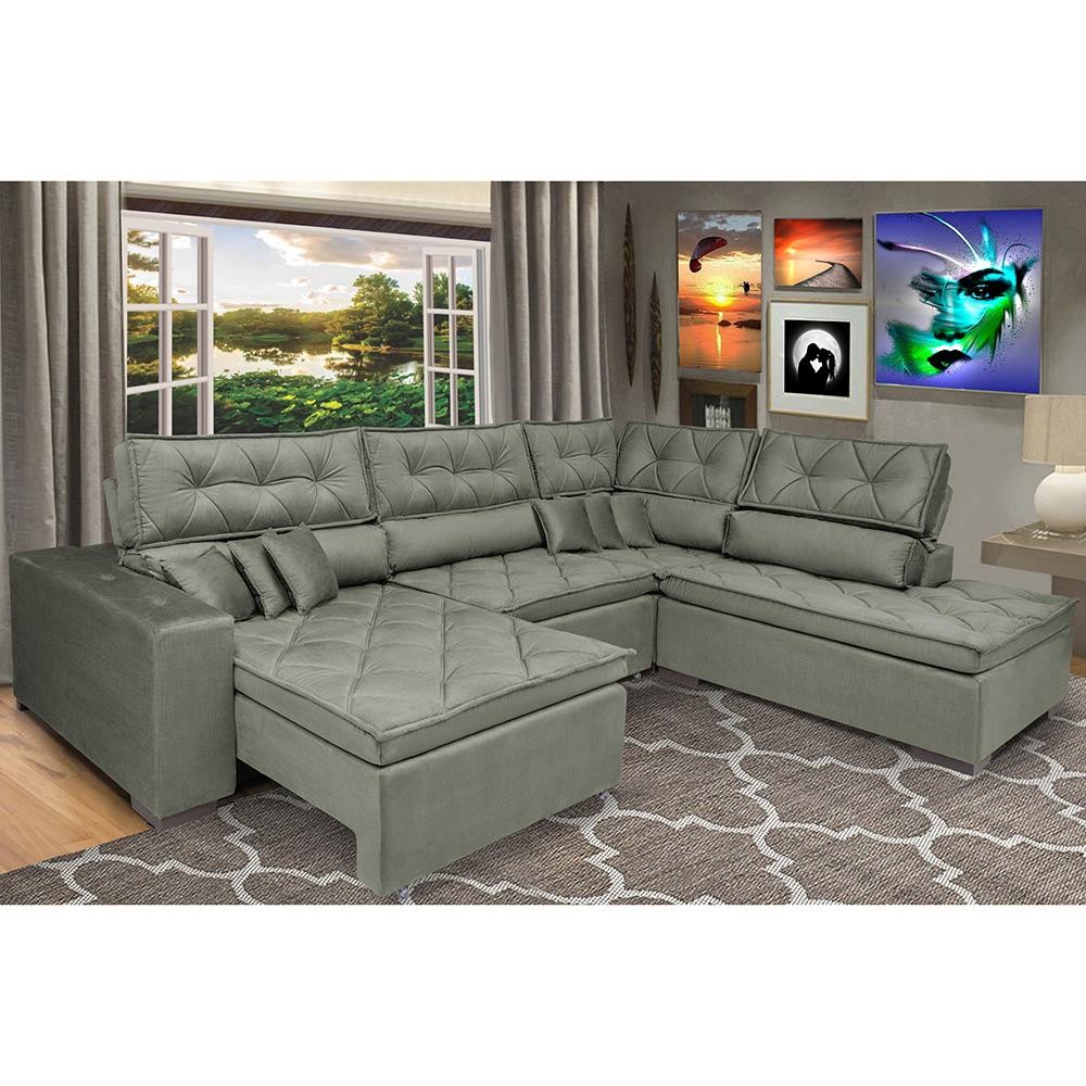 Sofa de Canto Retrátil e Reclinável com Molas Cama inBox Platinum 3,00x2,36 Tecido Suede C...