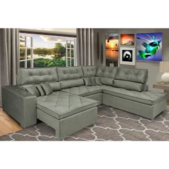 Sofa de Canto Retrátil e Reclinável com Molas Cama inBox Platinum 3,00x2,36 Tecido Suede Cinza