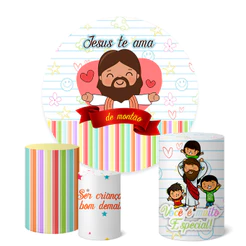 Trio Capas Cilindro + Painel Festa 1,50m Jesus e as Crianças