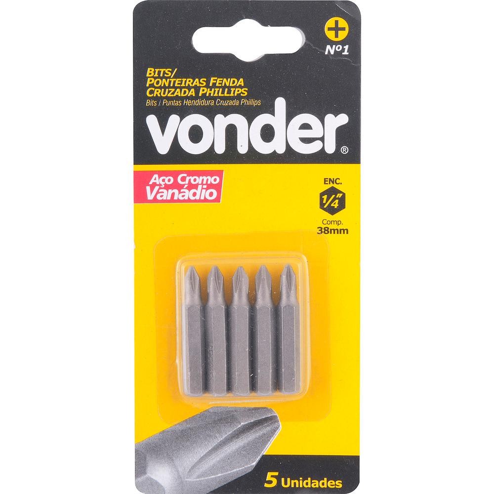 Bits Ponteira Philips 1/4 N.3 5/16x50mm com 5 peças Vonder em Oferta na Shopee