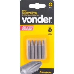 Bits Ponteira Philips 1/4 N.3 5/16x50mm com 5 peças Vonder