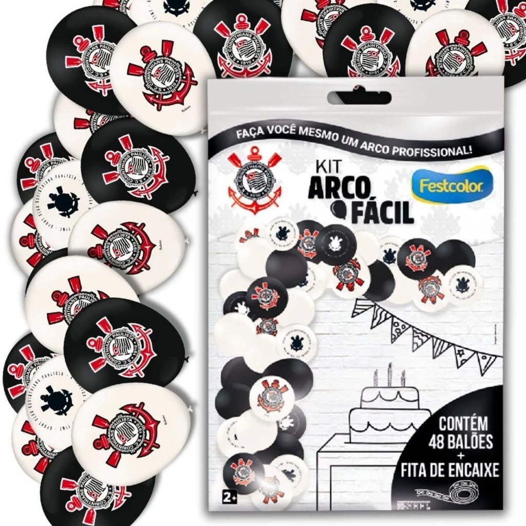 KIT ARCO FACIL DE BALOES CORINTHIANS n°9 48 UN + 1 FITA ARCO  FESTCOLOR em Oferta na Shopee