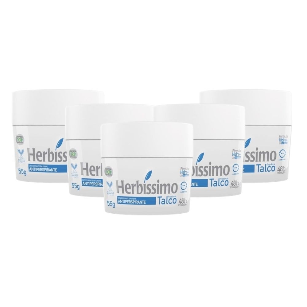 Kit Desodorante Creme Herbíssimo Talco 55gr (5 unidades) em Oferta na Shopee
