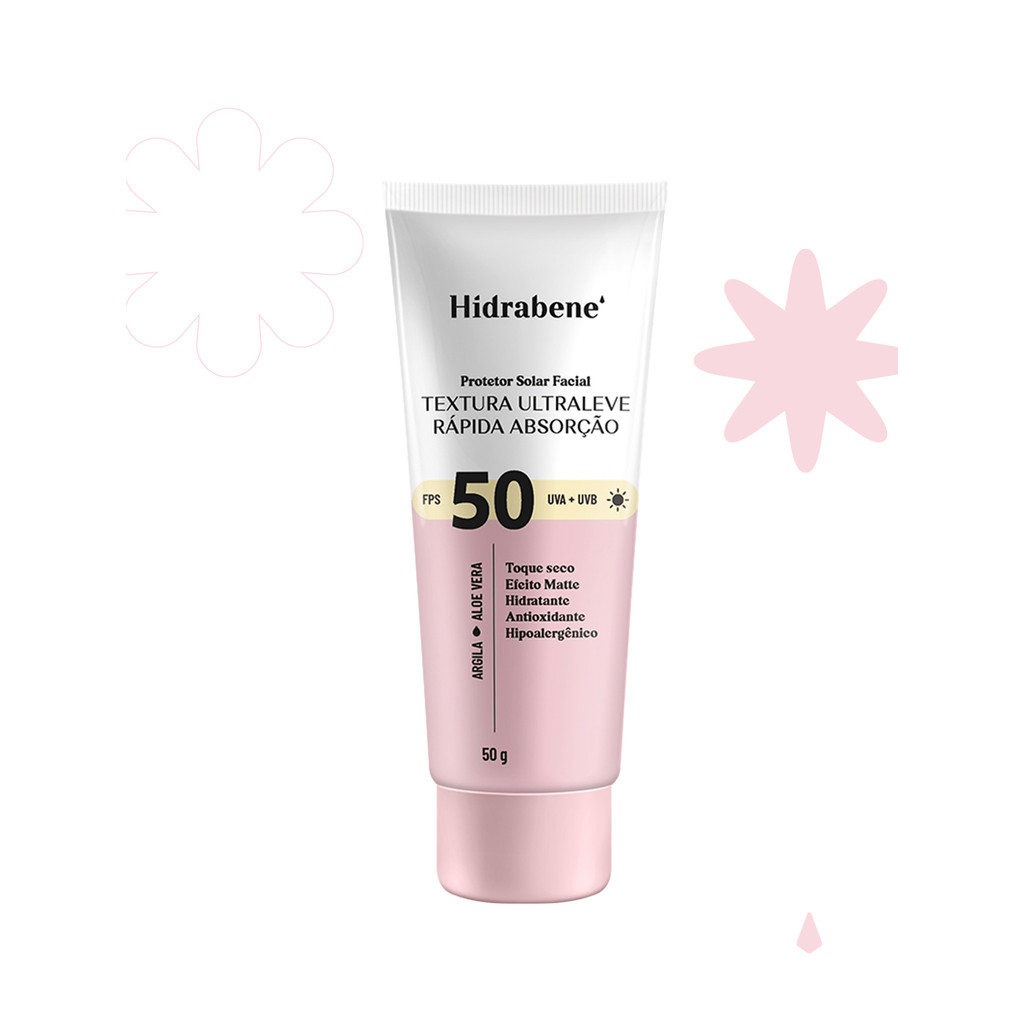 Protetor Solar Facial FPS 50 Hidrabene TEXTURA ULTRALEVE 50g em Oferta na Shopee