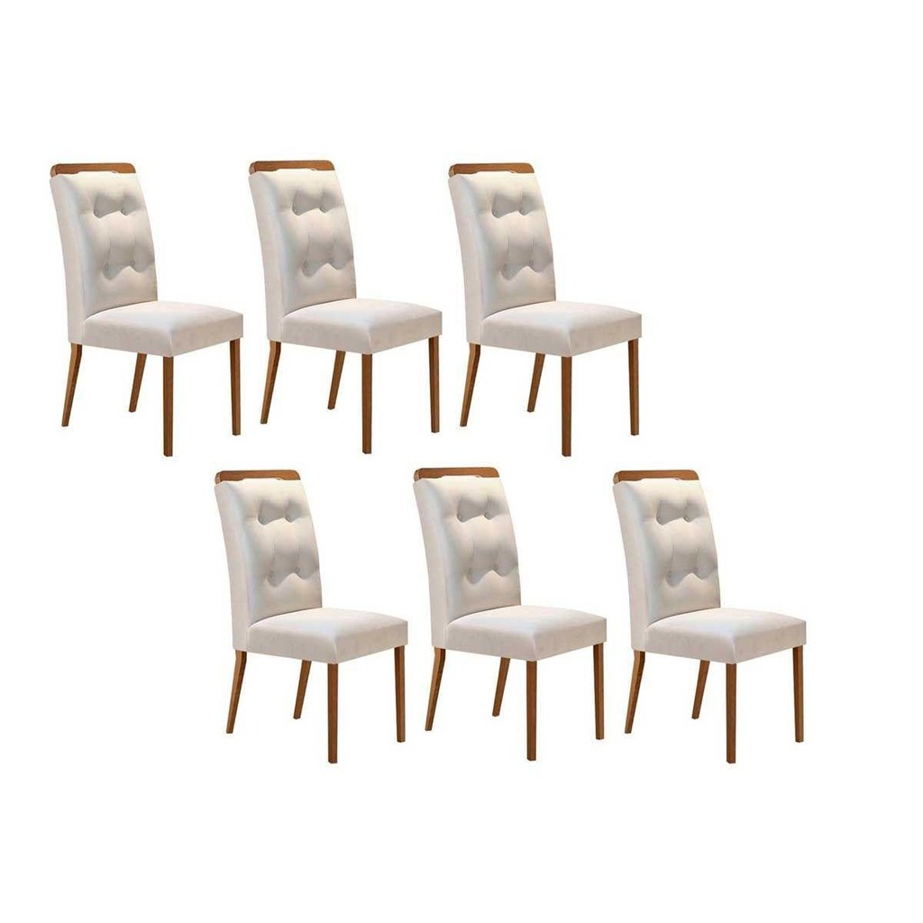 Cadeira Sala de Jantar Imperatriz Madeira Kit 6 Un Capuccino - Veludo Creme - Rufato em Oferta na Shopee