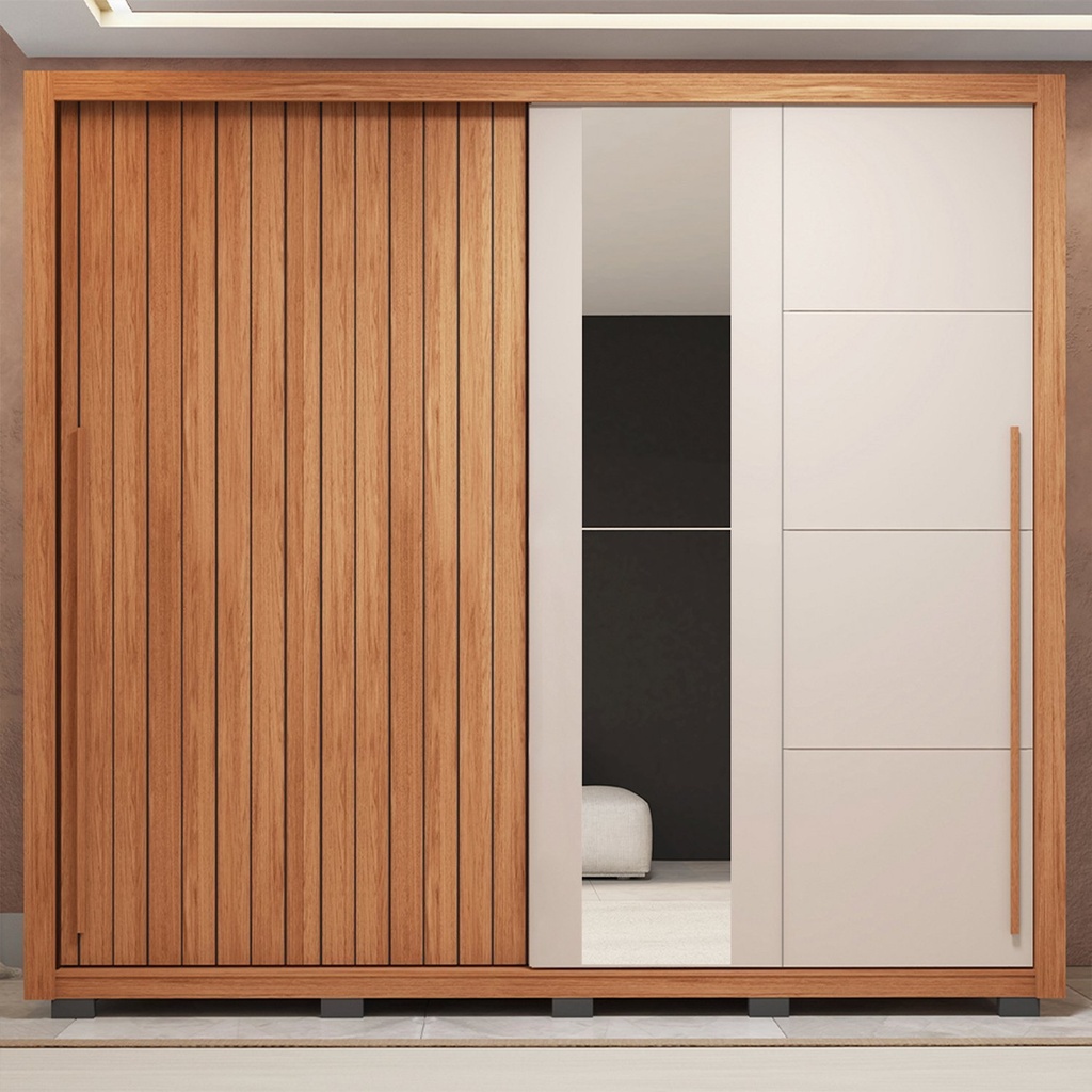 Guarda-roupa Casal Ripado com Espelhos 2 Portas e 4 Gavetas Suburban Espresso Móveis Off W...