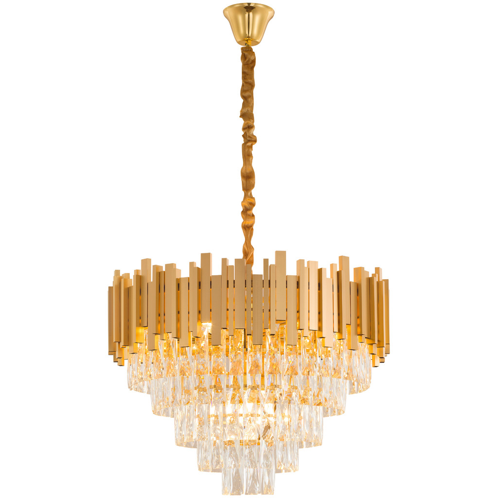 Luminária Pendente Lustre Luxuoso Dourado e Cristais Vana Sindora INL104