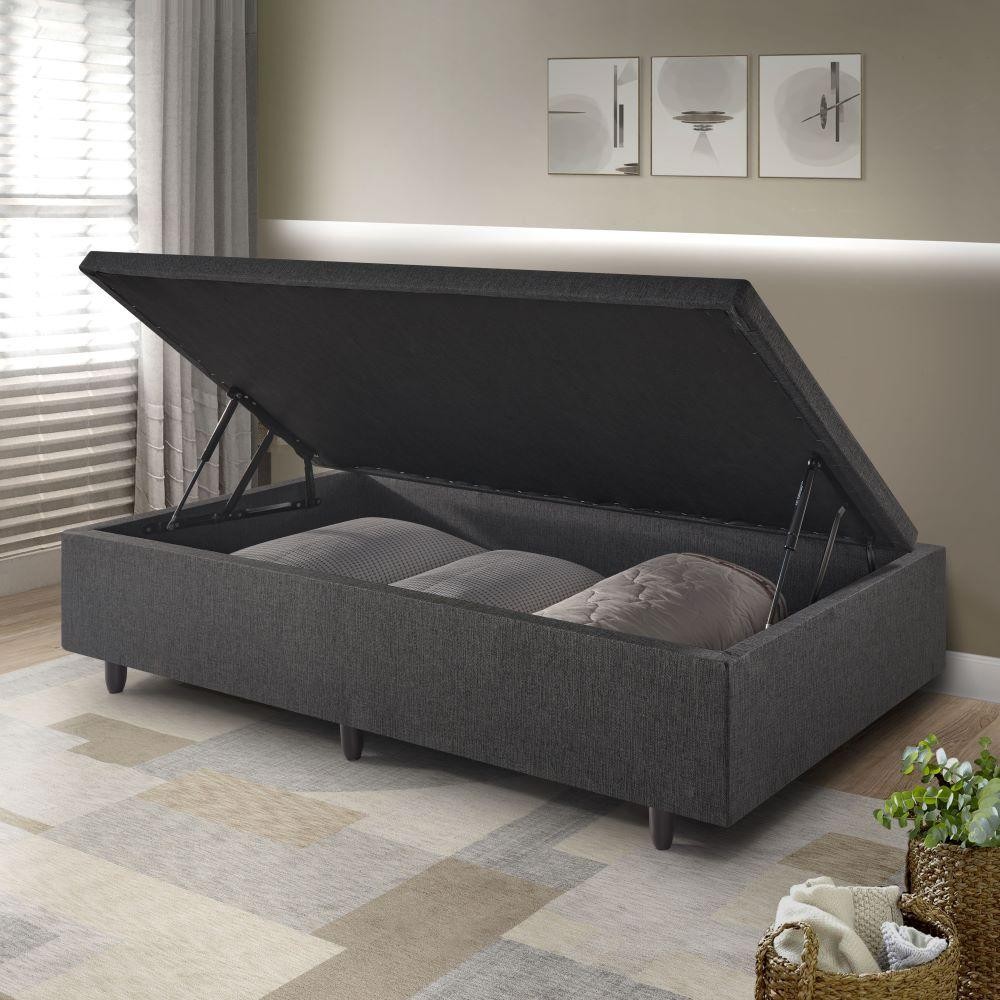 Base Box Baú Solteiro 88x188x34 cm Linho Cinza