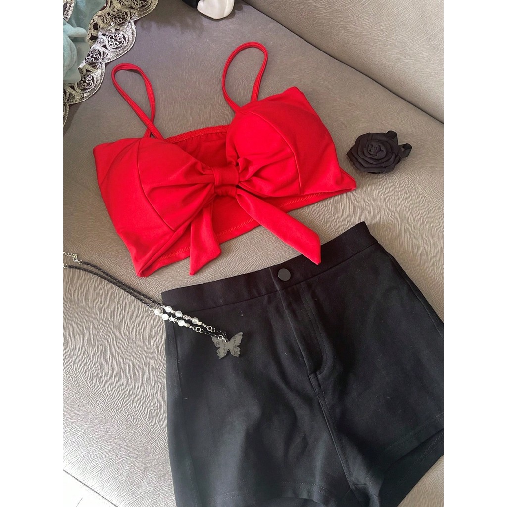 Cropped Feminino Laço Tendência Verão Com  Bojo Tipoia