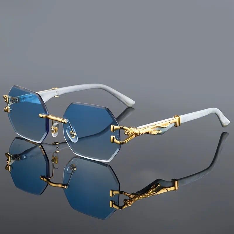 Óculos De Sol Vintage Com Armação De Metal Poligonal Sem Aro