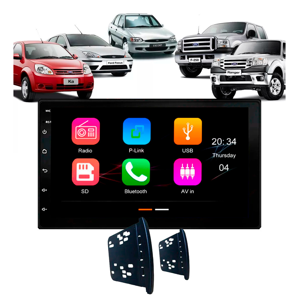 Central Multimídia 7 Polegadas MP5/BT Carplay Android + Moldura Preta Focus KA Escort Ranger F250 em Oferta na Shopee