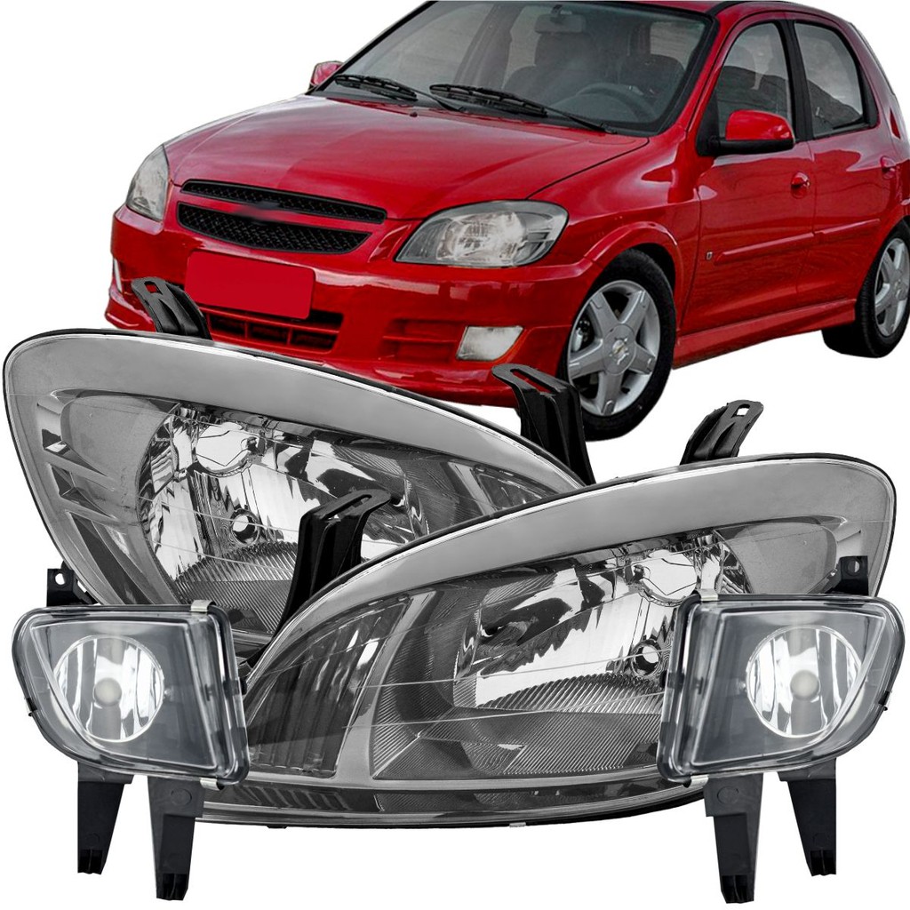 Par Farol Mascara Cinza e Milha Celta Prisma 2007 a 2011 Foco Simples
