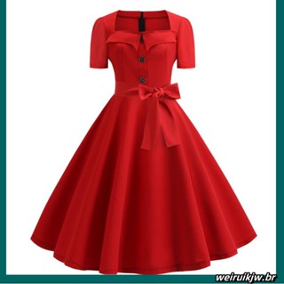 Vestido Feminino Vintage Verão Anos 50 60 Retrô Pin Up Swing Rockabilly Vestidos Elegantes De Festa De Escritório