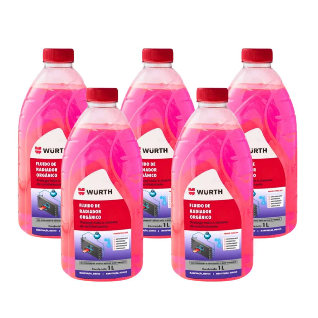 Kit 5 Aditivo Rosa para Radiador 1L Concentrado Wurth