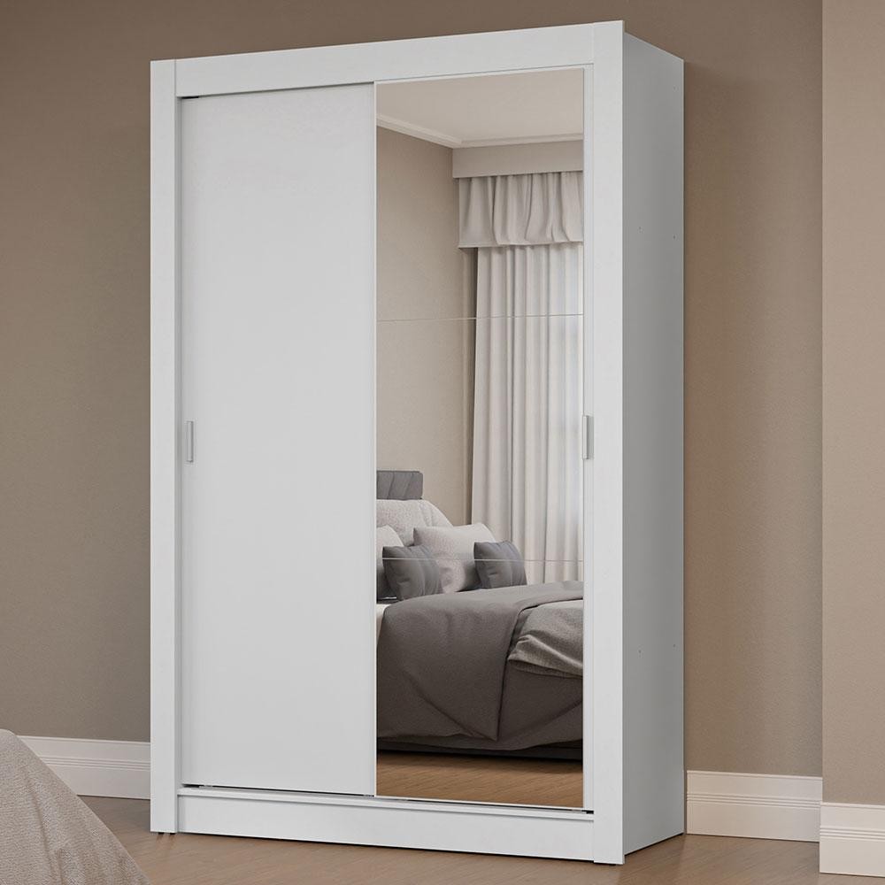Guarda-Roupa Solteiro 2 Portas de Correr com Espelho Branco Milano Madesa em Oferta na Shopee