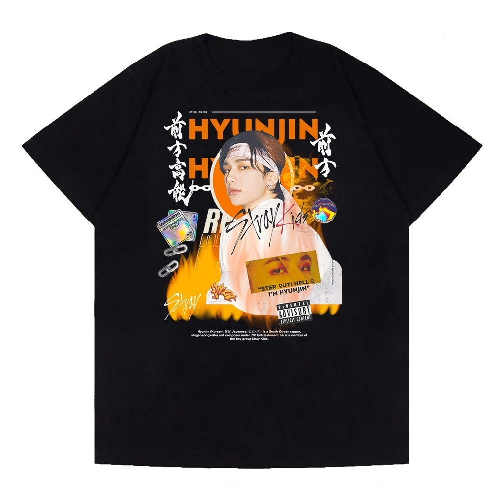 Camisa K-pop Idol Camiseta Hyunjin Algodão 100% Casual Blusa Confortável Estampa Stray Coreano Unissex